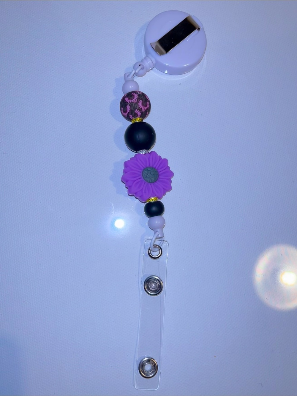 Purple Floral Beaded Badge Reel
